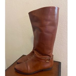 Etienne Aigner Shelby Brown Leather Riding Boots Size 7 Women's Side Buckle